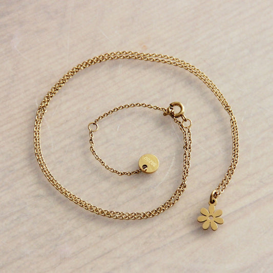 RVS fijne ketting met mini bloem - goud