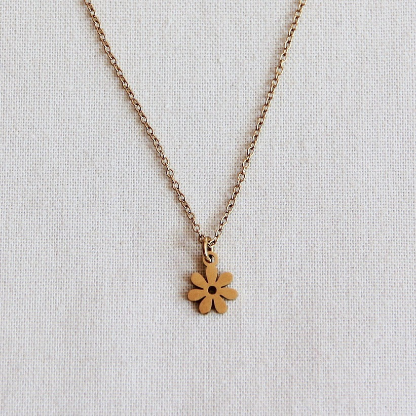 RVS fijne ketting met mini bloem - goud