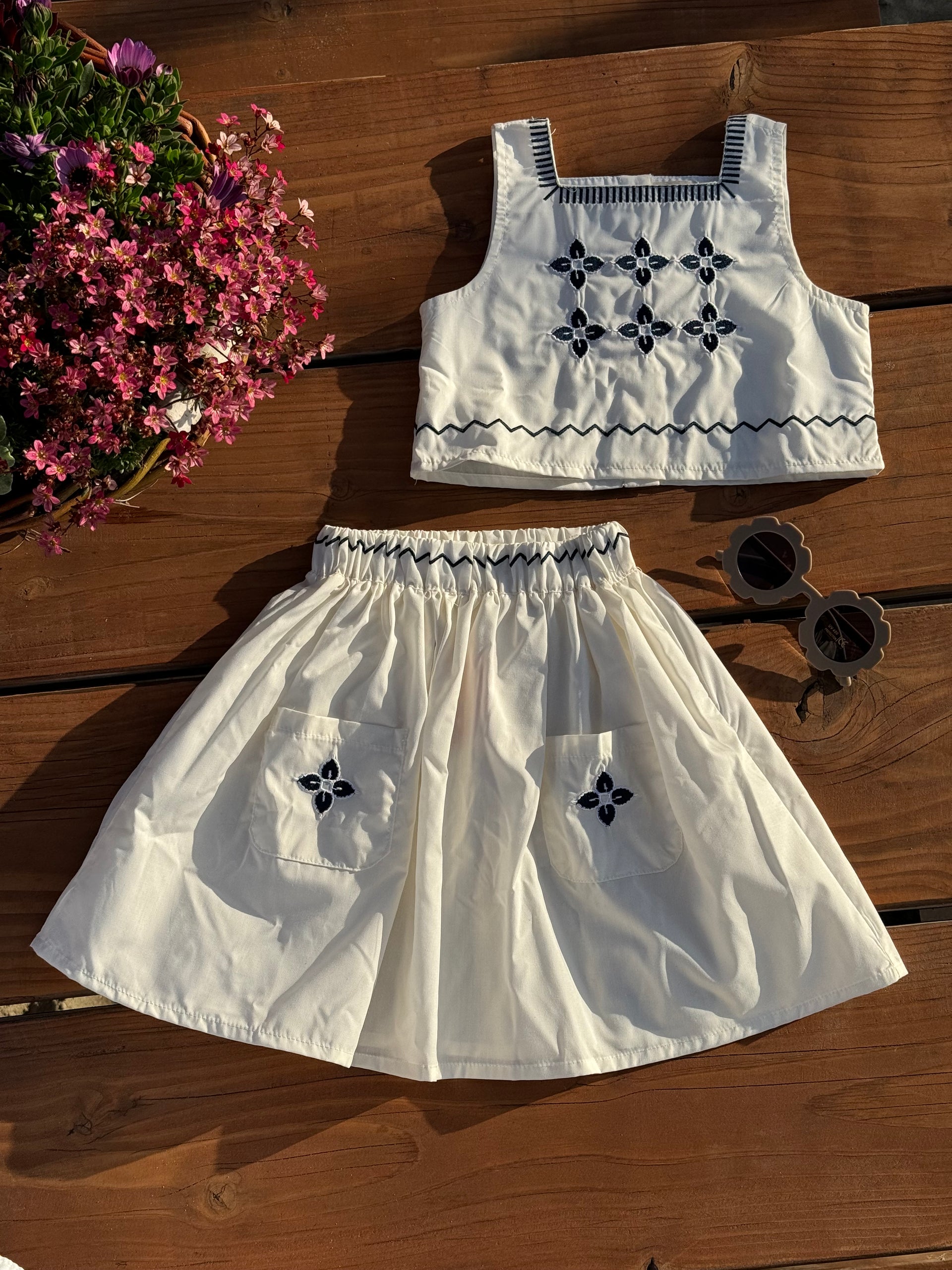 Lila flower set top en rok